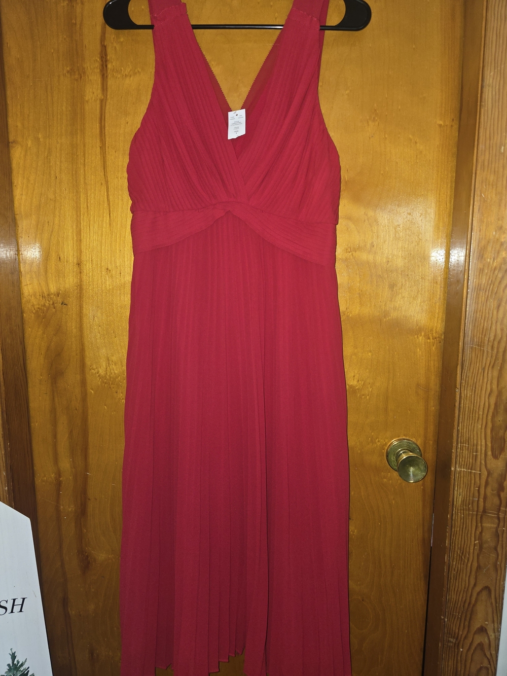 NWT WHBM Elegant Red Pleated V-Neck Midi Dress